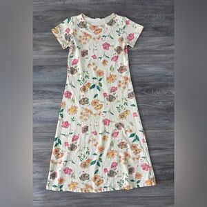 Vintage 90s Floral Yellow Pink Midi Maxi Dress 100% Cotton